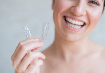 Orthodontic Treatment Woman Wearing Clear Aligners Like Invisalign